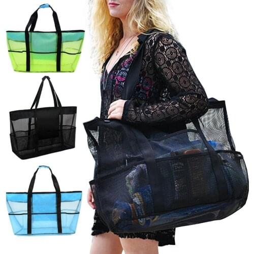 Large Capacity Mesh Bag Breathable Multiple Pockets Mesh Storage Bag for Beach Picnic Travel Bag Tote Storage Pouch Handbag