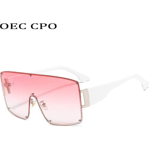 OEC CPO Fashion Pink Oversized Sunglasses Women Brand One Piece Rimless Sunglasses Men Metal Square Goggle UV400 Glasses Shades