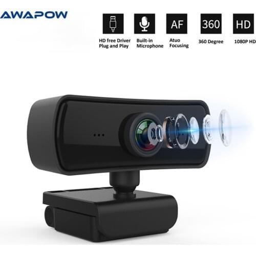 Awapow HD 1080P Webcam USB Rotatable 2K Web Camera Plug and Play Computer Video For Live Broadcast Video Calling Conference Work