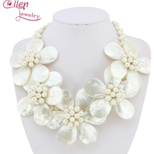 High Quality Freshwater Pearl Necklace,Holiday Party Necklace,Bridesmaid Necklace,White Flower Shell Necklace Pearl Jewelry HD12