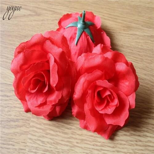 YOYUE 100 Pcs 6cm Width Red Silk Rose Artificial Flower Wedding Leaves Decoration Items Wreath Diy Handicraft Flowers Fake