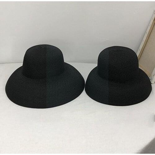 Summer Badama Women Big Brim Beach Sunhat Japanese Holiday Style Elegant Top Flat Sun Fold Hat Holiday Protection Hepburn C V6U6