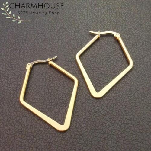 Charmhouse Hoop Earrings For Women Gold Color Geometrical Stainless Steel Rhombus Earing Brincos Femme Fashion Jewelry Wholesale