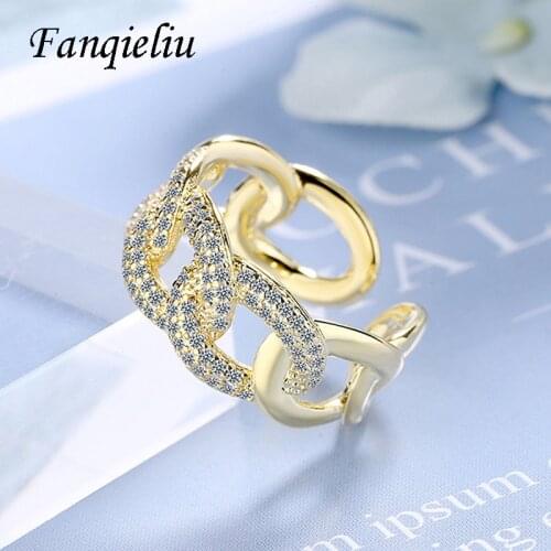 Fanqieliu Cuff Adjustable 18K Gold Crystal Rings 925 Sterling Silver Ring For Women FQL20492
