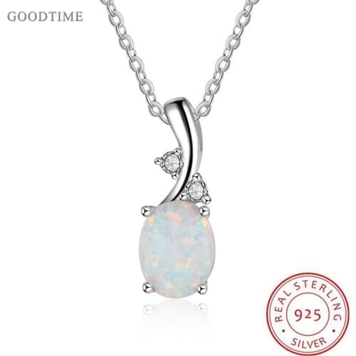 Fashion Genuine 925 Sterling SIlver Necklace Cubic Zirconia Opal Pendant Necklaces For Women Girl Party Jewelry Dress Up