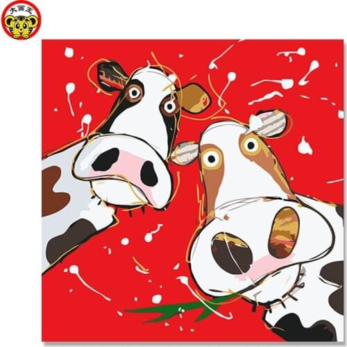 Painting by numbers art paint by number A pair of cow Art Association decorative painting, DIY digital painting, family living r