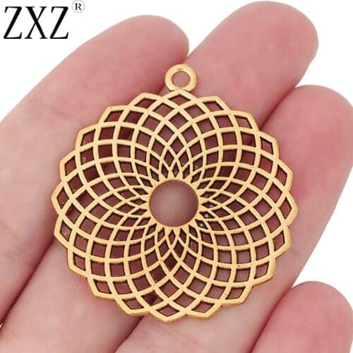 ZXZ 10pcs Antique Gold Tone Large Hollow Open Filigree Flower Charms Pendants for Necklace Jewelry Making Findings 38x38mm