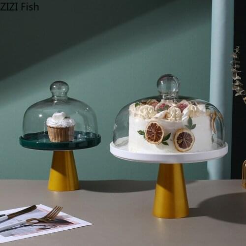 1 Pc Dustproof Glass Cover High Foot Ceramic Tray Snack Dessert Tray Party Cake Tray Modern Home Creative Cake Decoration Tools