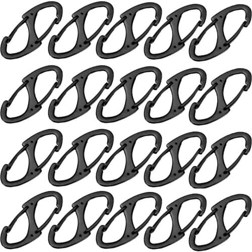 20pcs Camping Carabiner with Lock 8 Shape Mini Metal Buckle Keychain Hook Anti-theft Quick Release Clip Buckle Tactical EDC Tool
