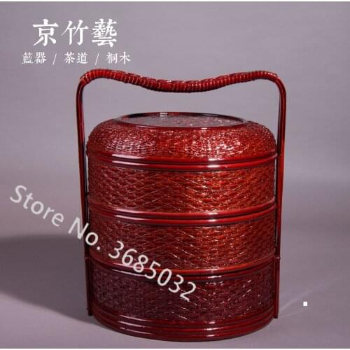 3-layer Portable Picnic Bamboo Basket Circular Worship By The Wedding Happy Hotel Hotel Meal Lunch Box Frame Bamboo Basket
