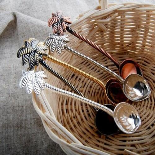 4pcs/set Coconut Small Spoon Teaspoon Metal Coffee Milk Tablespoon Tableware For Party Kitchen Drinking Stirring Tool