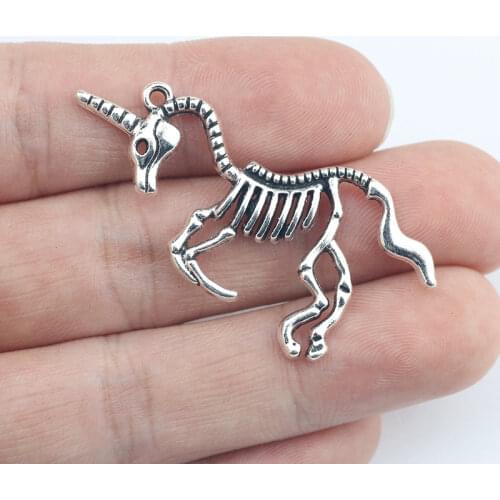 4Pcs 24*49mm Antique Silver Plated Unicorn Wicca Charms Hollow Necklace Bracelet Alloy Pendant For DIY Jewelry Handcraft