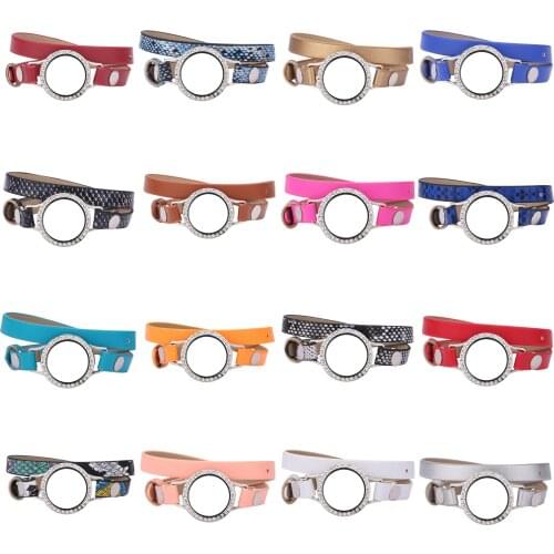 5pcs/lot 25mm Glass Living Memory Glass Locket Double Wrap PU Wristband Leather Bracelets For Men Women Christmas Gift Jewelry
