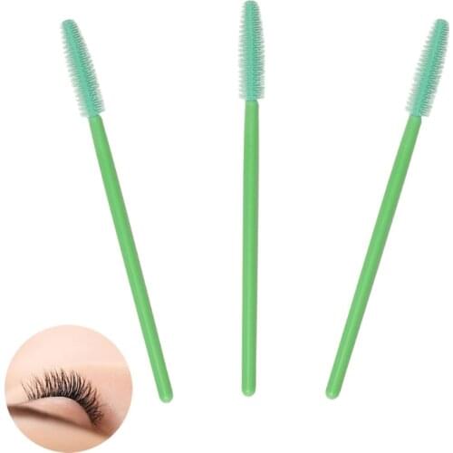 50 Pack Disposable Eyelash Mascara Brushes Wands Applicator Makeup Brush Kits Green 3 Different Silicone Heads