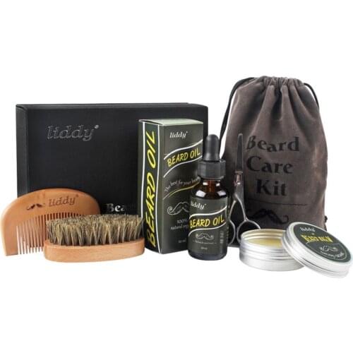6pcs/Set Premium Beard Grooming Kit All-Natural Beard Oil Boar Bristle Brush With Gift Set Box For Men Care