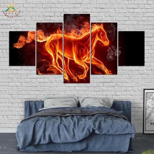 Abstract Fire Horse Animal Poster Canvas Art Print Painting wall art canvas framed Decoration Home for Living Room 5 Pieces
