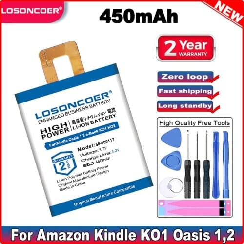 LOSONCOER 450mAh 58-000117 Battery For Amazon Kindle Oasis 1,2 e-Book Oasis1,Oasis2,KO1,KO2 Free tools Stand Holder Stickers