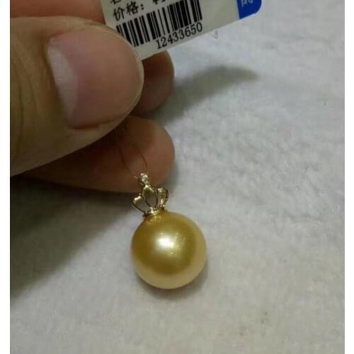 Free shipping Noble jewelry AAA round 9-10mm 10-11mm 11-12mm genuine south sea gold pearl black tahitian pendant natural