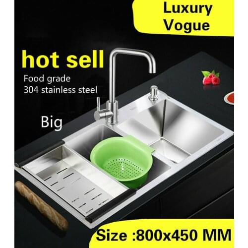 Free shipping Kitchen manual sink double groove high capacity wash vegetables wogue 304 stainless steel big 800x450 MM