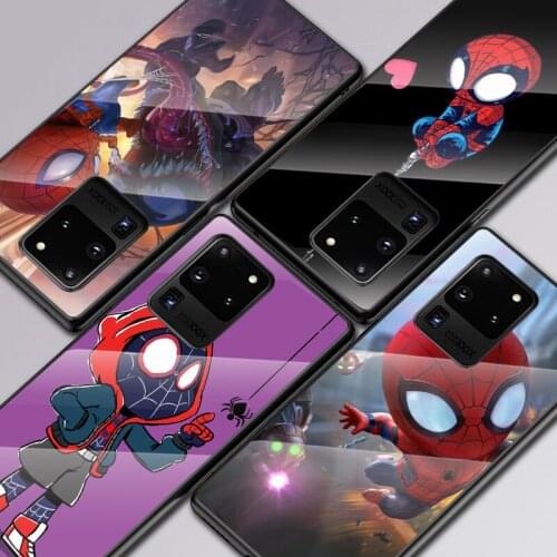 Marvel Cute Spiderman For Samsung Galaxy S20 FE S10e S10 S9 S8 Ultra Plus Lite Plus 5G Tempered Glass Cover Phone Case