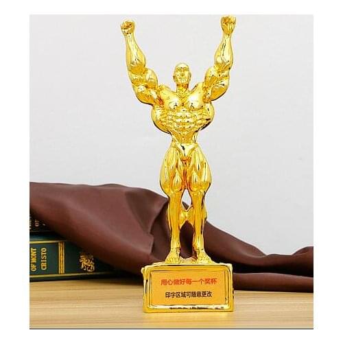 WORLD CUP PREMIUM RESIN GOLD PLATED FITNESS FITNESS COMPETITION TROPHY CHARACTER MALE MUSCLE HERCULES STATUE GIFT