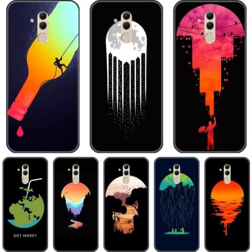 Black Art Star Moon Earth Phone Case For Huawei Mate 7 8 9 10 20 Lite Soft Silicone Back Cover For Huawei Mate 9 10 20 Pro
