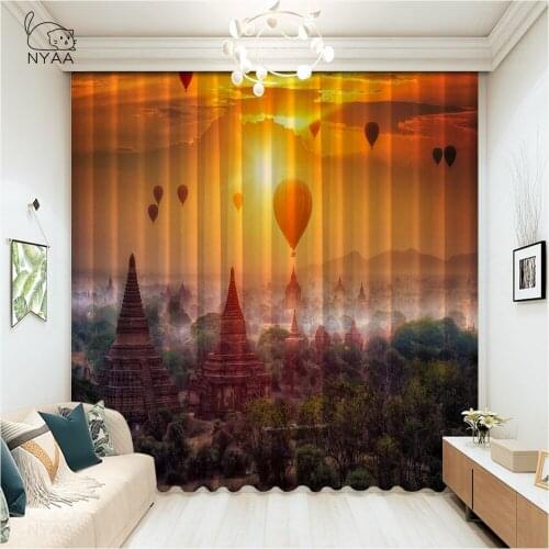 Color Hot Air Balloon In Blue Sky Kitchen Curtains French Window Door Curtains Living Room Curtain Accessories Micro Shading