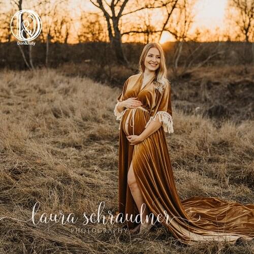 Don&Judy Velvet Boho Maternity or Non-maternity Robe Gown Dress for Photo Shoot Sexy Pregnancy Maxi Dresses Plus Size 2020