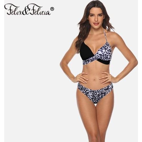 FELIX&FELICIA Sexy Push Up Bikini Women 2020 Halter Printing Swimsuit Bandage Swimwear Female Plus Size Swimming Suit Beach Wear