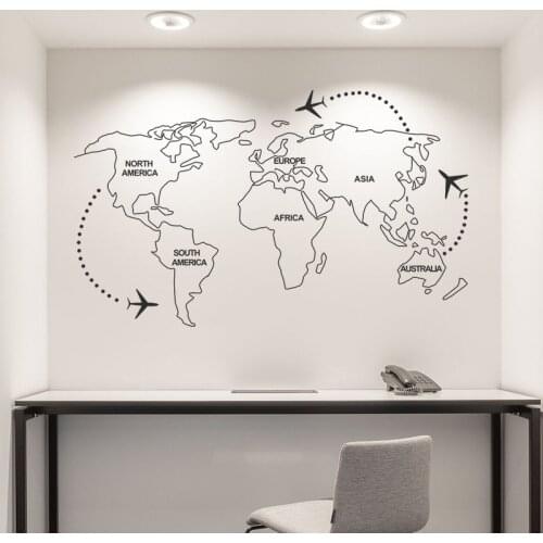 Hot Sale Pure Black World Map Wall Sticker Minimalist Seven Continents Land Plate Wallpaper for Bedroom TV Background Wall Mural