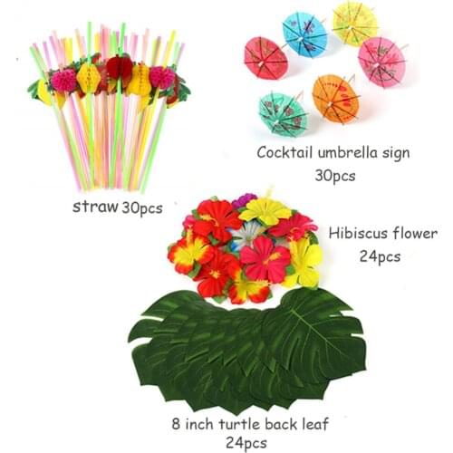 Artificial Palm Leaves Hibiscus Flowers Beach Party Decorations Tropical Palm Leaves Jungle Party Decoration Set