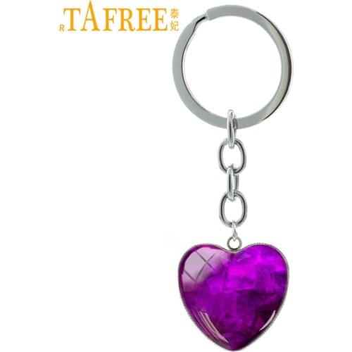 TAFREE Purple Crystal Photo Heart Pendant Keychain Classic Elegant Key Chain Car Key Holder Fantasy Charm Women Gift Jewelry H58