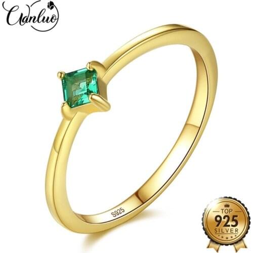 WL Square Shape VVS Emerald Green Rings for Women Real 925 Sterling Silver Rings Gold Color Finger Ring In Anniversary Ring Gift