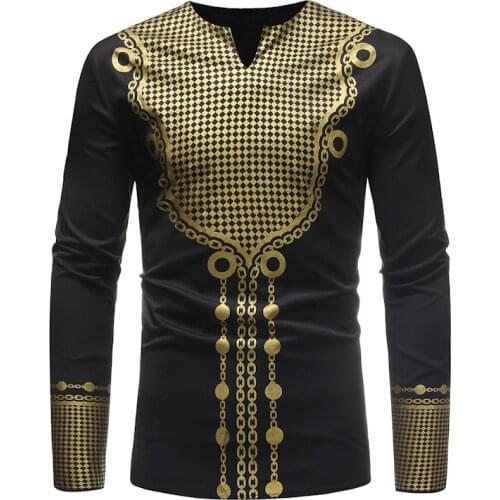Men African Clothes Hipster African Dashiki Print Long Sleeve Dress Shirt Men Streetwear Casual Africa Clothing Camisas Hombre