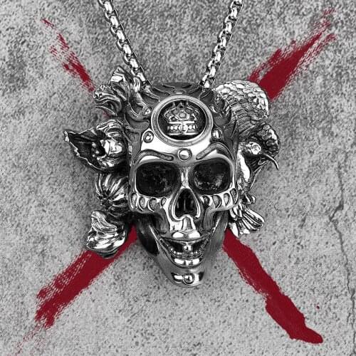 Demon Clown Skull Stainless Steel Men Necklaces Pendants Chain Gothic Punk for Boyfriend Male Jewelry Creativity Gift Wholesale