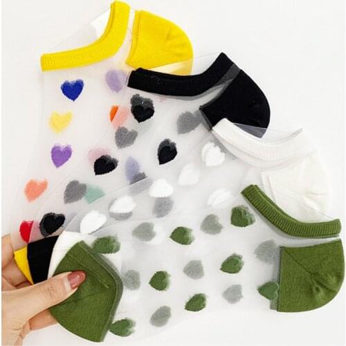 Heart Women Ladies Socks Fashion Sheer Mesh Glass Silk Socks Ultrathin Transparent Crystal Lace Fabulous Elastic Ankle Sock
