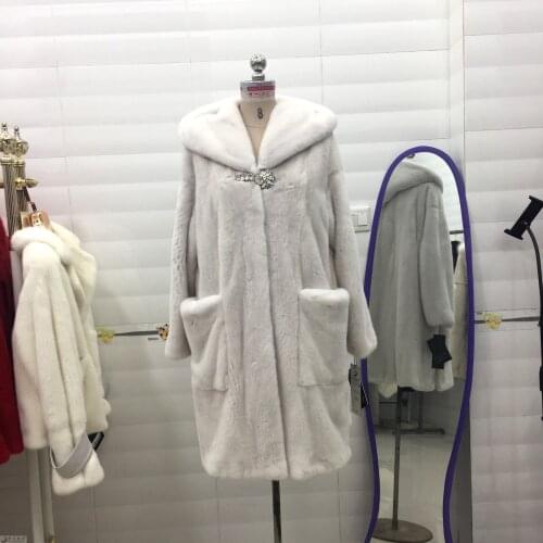 2018 new women natural real velvet mink fur coat female long hooded jacket outwear