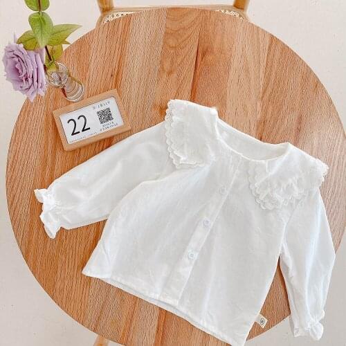New Spring Autumn Girls Casual White Lace Blouse Baby Kids Long Sleeve Dot Shirt Girl Newest Clothing