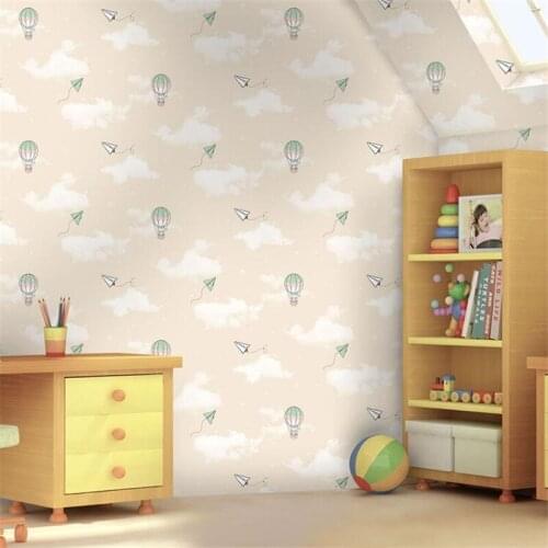 Beibehang hot air balloon paper plane children room wallpaper blue sky white clouds pink balloon boy girl bedroom 3d wallpaper