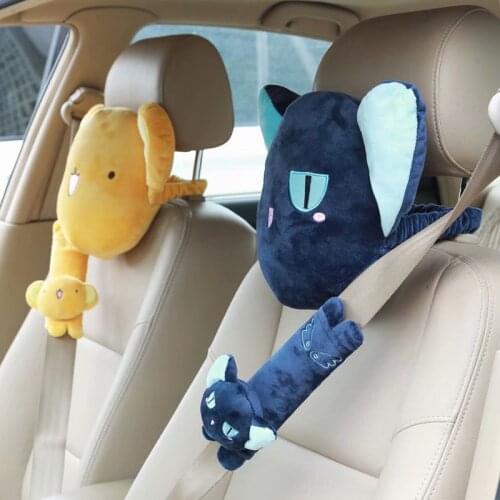1pair anime sweet Cardcaptor Sakura plush cotton car safety belt cover headrest Vehicle soft rest pacify neck pillow stuffed toy