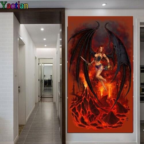 Full 5D Diy Daimond Painting Cross-stitch Flame, mountain, dark angel woman 3D Diamond Painting Full Rhinestones Embroidery