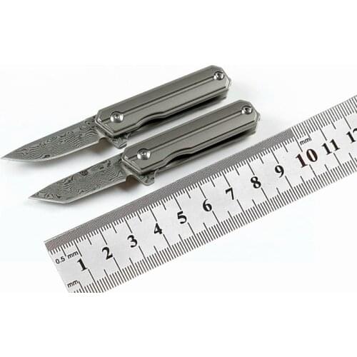 Mini Titanium Handle Portable Defense Knife Damascus Blade Folding Knife Military Knife Sharp Outdoor EDC Camping Gadget