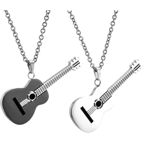 Dropshipping New Creative Personality Music Guitar Pendant Stainless Steel Pendant Jewelry Chain Necklace for Men and Women Gift