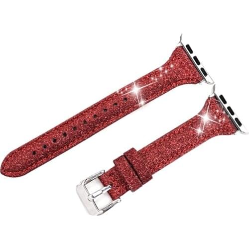 Glitter Genuine Leather for Apple Watch Band 42mm 38mm Watchband for iwatch 3/2/1 T Shape Bracelet Belt Replacement Straps