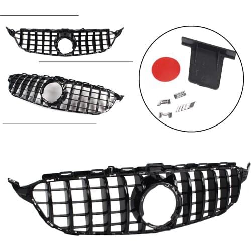1Pcs Black Front Bumper Mesh Grille Grill For Mercedes Benz C-Class W205 C200 C250 C300 C350 2019 GT R Style Car Accessories