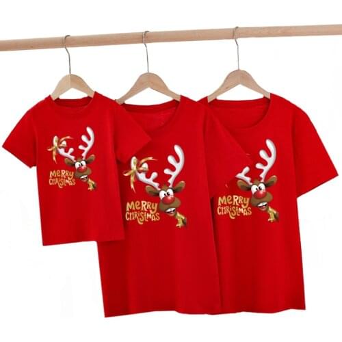 Christmas Deer Family Matching T-Shirt Father Mother Son Daughter Matching Clothes Xmas Family Look Adult Kids Baby Men Women