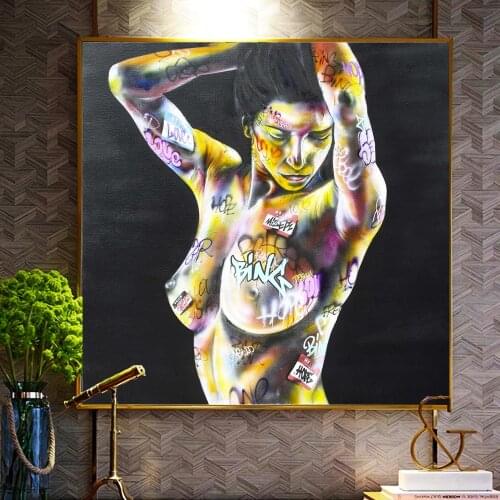 Sexy Woman Body Graffiti Art Paintings on the Wall Art Posters and Prints NUde Woman Street Art Pictures Home Wall Decor Cuadros