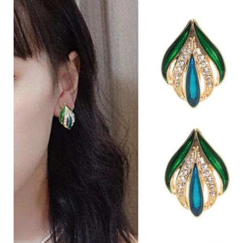 Vintage Luxury Leaf Bud Rhinestones Hollow Out Stud Earrings Party Jewelry Gift For Women Engagement Party Accessories Gift