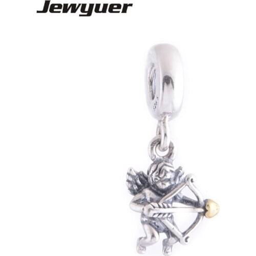 Cupid Pendant charms 925 sterling silver jewelry with golden heart charm fit bead bracelets necklace diy for women Memnon GD090
