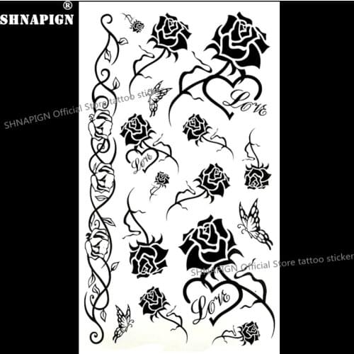 SHNAPIGN Temporary Body Art Black Rose Temporary Body Art Flash Tattoo Sticker 10*17cm Waterproof Henna Fake Tattoo Wall Sticker